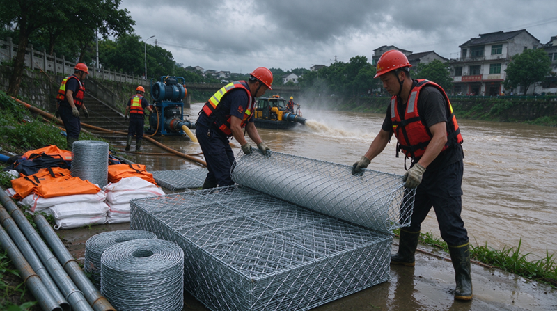 Changshu Jianghes produkter för förebyggande av översvämning levererar gabion- och galvaniserat nätmaterial för Inre Mongoliets nödavvattningsprojekt Changshu Jianghes produkter för förebyggande av översvämning levererar gabion- och galvaniserat nätmaterial för Inre Mongoliets nödavvattningsprojekt